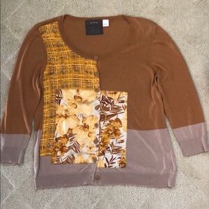 Anthropologie Brown and Yellow Patchwork Cardigan